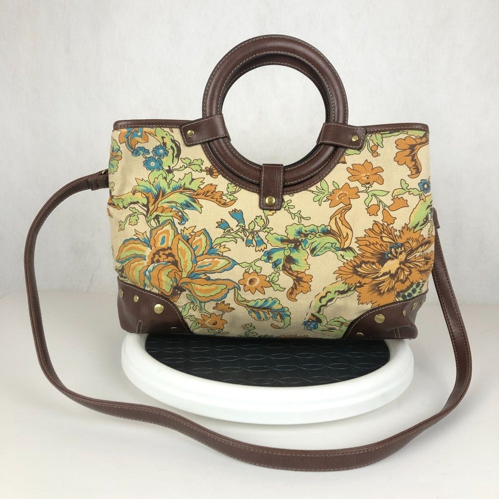 Relic Women's Brown Green Blue Floral Print Handcrafted Studded Handbag Purse